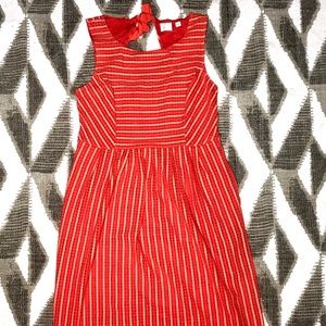 Anthropologie Postage Stamp Lined Midi Dress Coral